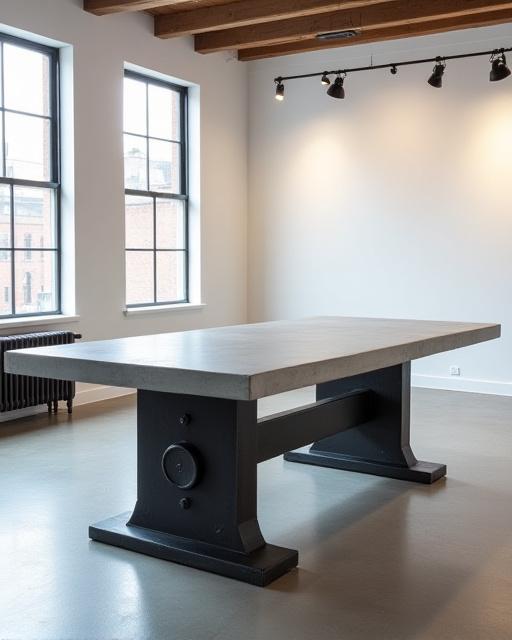 Industrial concrete and metal dining table