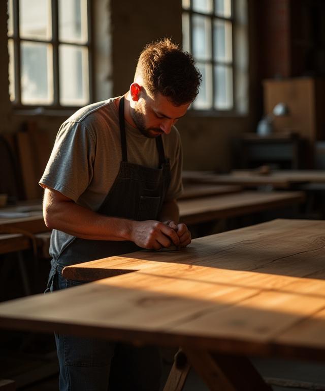 Bespoke craftsman working on a custom timber table