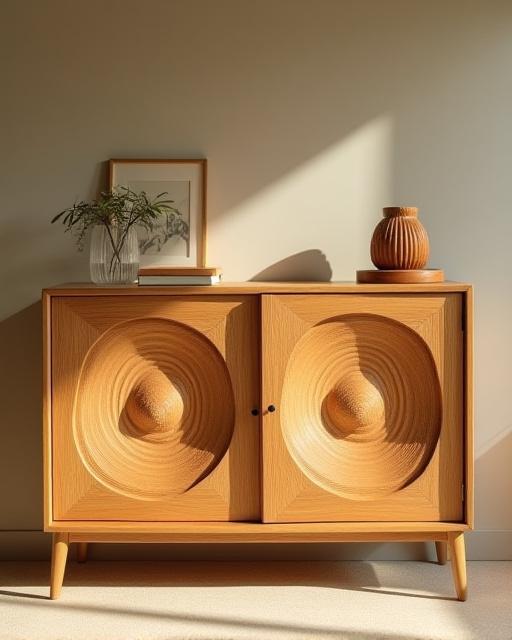 Hand-carved wooden credenza